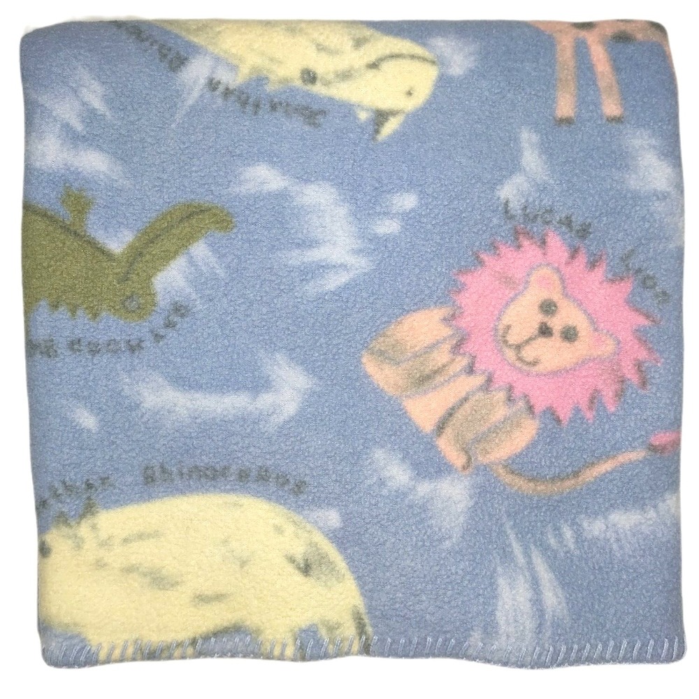Fleece Zoo Animal Baby Blanket Blue Lucas Lion Zebra Rhino Crocodile Giraffe